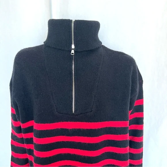 Women’s  Loose High Neck Striped Drop Shoulder Knit Turtleneck Sweater - Picture 11 of 12